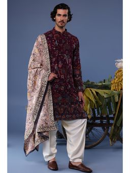 KALPRAAG - Wine Viscose Embroidered Kurta with Salwar and Dupatta
