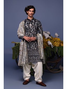 KALPRAAG - Navy Blue Viscose Embroidered Kurta with Salwar and Dupatta