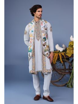KALPRAAG - Blue Viscose Embroidered Kurta Jacket Set