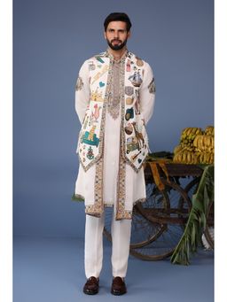 KALPRAAG - Ivory Viscose Embroidered Kurta Jacket Set