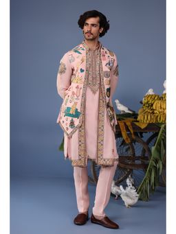 KALPRAAG - Pink Viscose Embroidered Kurta Jacket Set