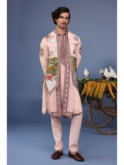 KALPRAAG - Pink Viscose Embroidered Kurta Jacket Set
