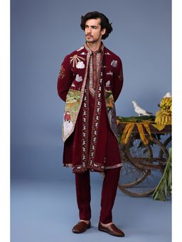 KALPRAAG - Wine Viscose Embroidered Kurta Jacket Set