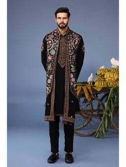KALPRAAG - Black Viscose Embroidered Kurta Jacket Set
