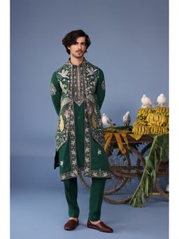 KALPRAAG - Green Viscose Embroidered Kurta Jacket Set