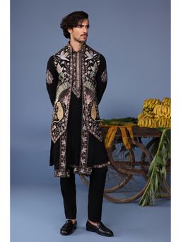 KALPRAAG - Black Viscose Embroidered Kurta Jacket Set
