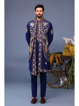 KALPRAAG - Navy Blue Viscose Embroidered Kurta Jacket Set