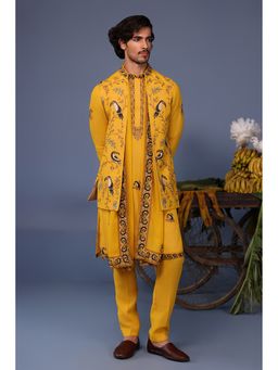 KALPRAAG - Yellow Viscose Embroidered Kurta Jacket Set