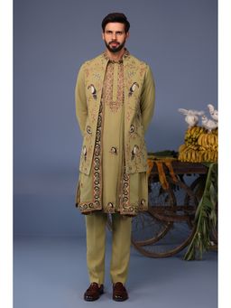 KALPRAAG - Green Viscose Embroidered Kurta Jacket Set