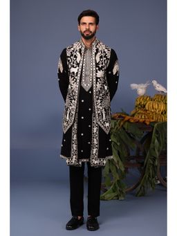 KALPRAAG - Black Viscose Embroidered Kurta Jacket Set