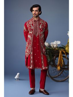 KALPRAAG - Pink Viscose Embroidered Kurta Jacket Set