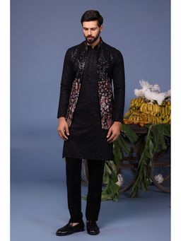KALPRAAG - Black Viscose Embroidered Kurta with Jacket and Trouser