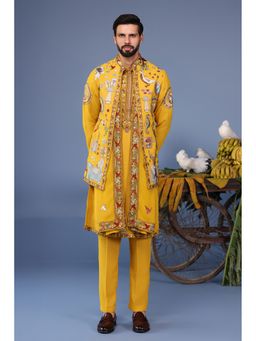 KALPRAAG - Yellow Viscose Embroidered Kurta Jacket Set