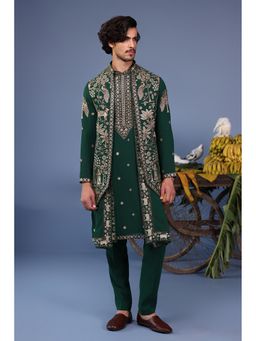KALPRAAG - Green Viscose Embroidered Kurta Jacket Set