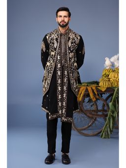 KALPRAAG - Black Viscose Embroidered Kurta Jacket Set