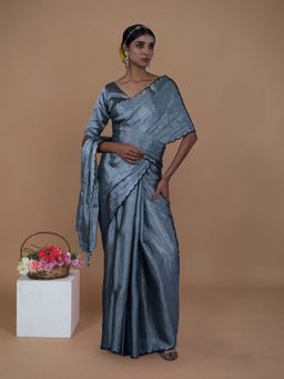 Huts and Looms - Grey Solid Saree