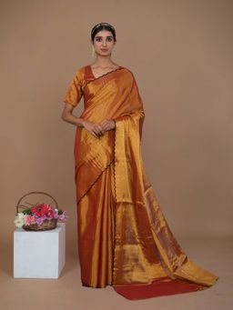 Huts and Looms - Gold Solid Saree