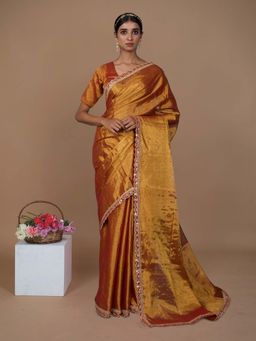 Huts and Looms - Gold Solid Saree