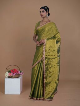 Huts and Looms - Olive Solid Saree