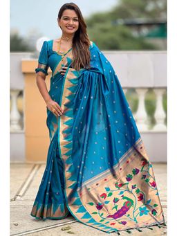 SGF11 - Blue Woven Saree with Unstitched Blouse with Unstitched