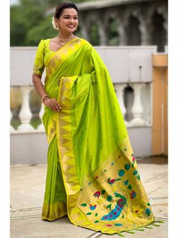 SGF11 - Green Woven Saree with Unstitched Blouse with Unstitched