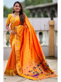 SGF11 - Orange Woven Saree with Unstitched Blouse with Unstitched
