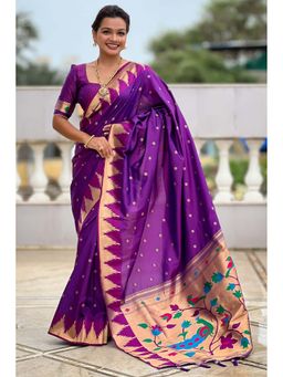 SGF11 - Purple Woven Saree with Unstitched Blouse with Unstitched