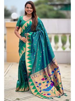SGF11 - Green Woven Saree with Unstitched Blouse with Unstitched
