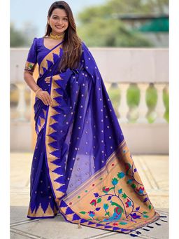 SGF11 - Blue Woven Saree with Unstitched Blouse with Unstitched