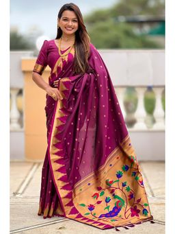 SGF11 - Wine Woven Saree with Unstitched Blouse with Unstitched
