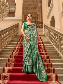 Elora - Green Printed Saree with Unstitched Blouse with Unstitched