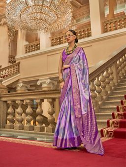 Elora - Purple Printed Saree with Unstitched Blouse with Unstitched