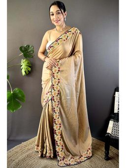 SGF11 - Cream Floral Saree with Unstitched Blouse with Unstitched