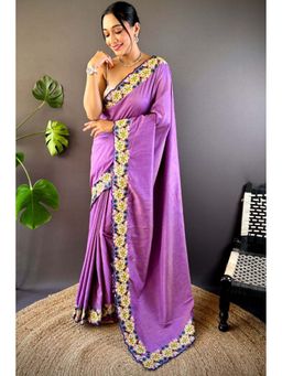 SGF11 - Lavender Floral Saree with Unstitched Blouse with Unstitched