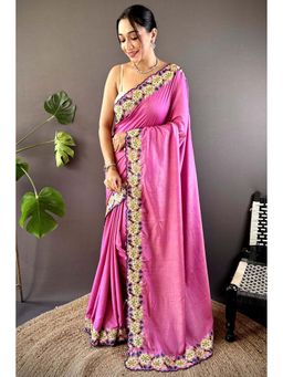 SGF11 - Pink Floral Saree with Unstitched Blouse with Unstitched