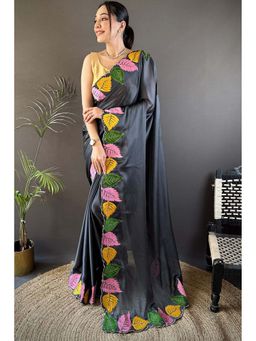 SGF11 - Grey Embroidered Saree with Unstitched Blouse with Unstitched