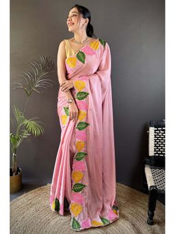 SGF11 - Peach Embroidered Saree with Unstitched Blouse with Unstitched