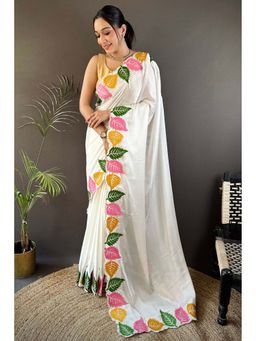 SGF11 - White Embroidered Saree with Unstitched Blouse with Unstitched