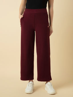 Van Heusen Woman Lingerie and Athleisure - Women Wine Zipper Pocket Wide Leg Pant