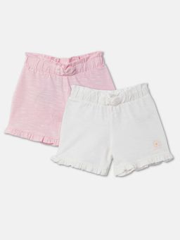 R&B - Cotton Regular Fit Paperbag Waist Clean Hem Girls Shorts (Pack of 2)