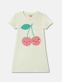 R&B - Cotton Graphic Print Round Neck Half Sleeves Girls Night Dress