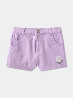 R&B - Cotton Regular Fit Mid-Waist Embroidered Hem Girls Shorts