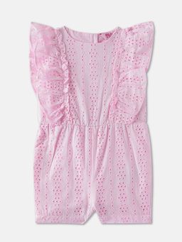 R&B - Cotton Regular Fit Ruffle Trim Button Closure Girls Playsuit