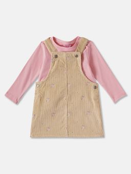 R&B - Corduroy Adjustable Straps Straight Hem Girls Dungaree with Top
