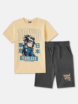 R&B - Cotton Graphic Print Crew Neck Regular Fit Boys T-shirt and Shorts