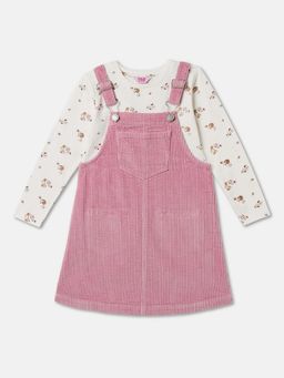 R&B - Corduroy Adjustable Straps Straight Hem Girls Dungaree with Top