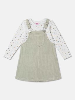 R&B - Corduroy Adjustable Straps Straight Hem Girls Dungaree with Top