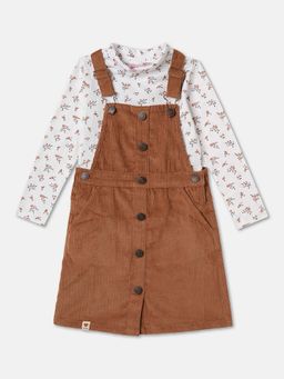 R&B - Corduroy Regular Fit Adjustable Straps Straight Hem Girls Dungaree with Top
