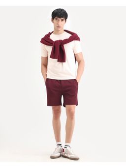 Rare Rabbit - Men's Kelos-Sh26 Maroon Cotton Blend Fabric Regular Fit Plain Shorts