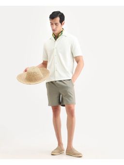 Rare Rabbit - Men's Kelos-Sh26 Dusky Green Cotton Blend Fabric Regular Fit Plain Shorts